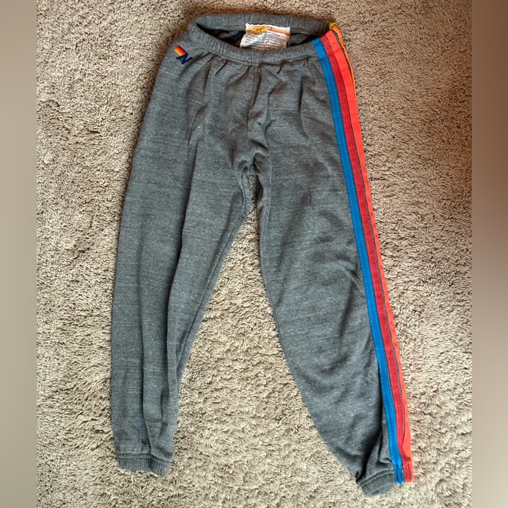 Aviator Nation Gray Joggers with Colorful Stripes